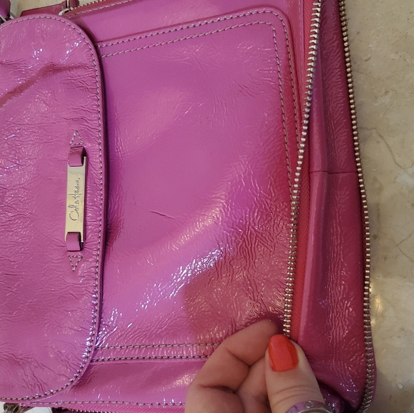 COLE HAAN FLAP PATENT RASPBERRY CROSSBODY / MESSENGER - Picture 13 of 15